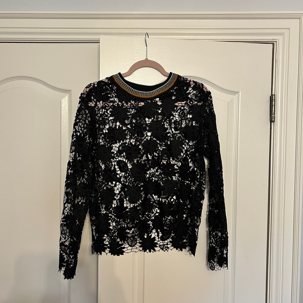 Sandro Black Lace Top - Picture 1 of 5